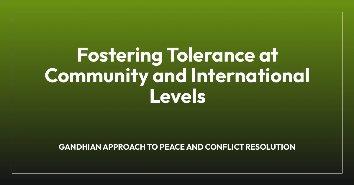 Fostering Tolerance at Community and International Levels